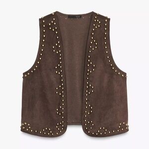 NWT Zara Woman STUDDED FAUX SUEDE WAISTCOAT Vest Top Size S Small